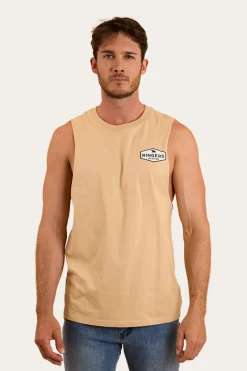 Hot Ringers Western Servo Mens Muscle Tank - Dark Sand