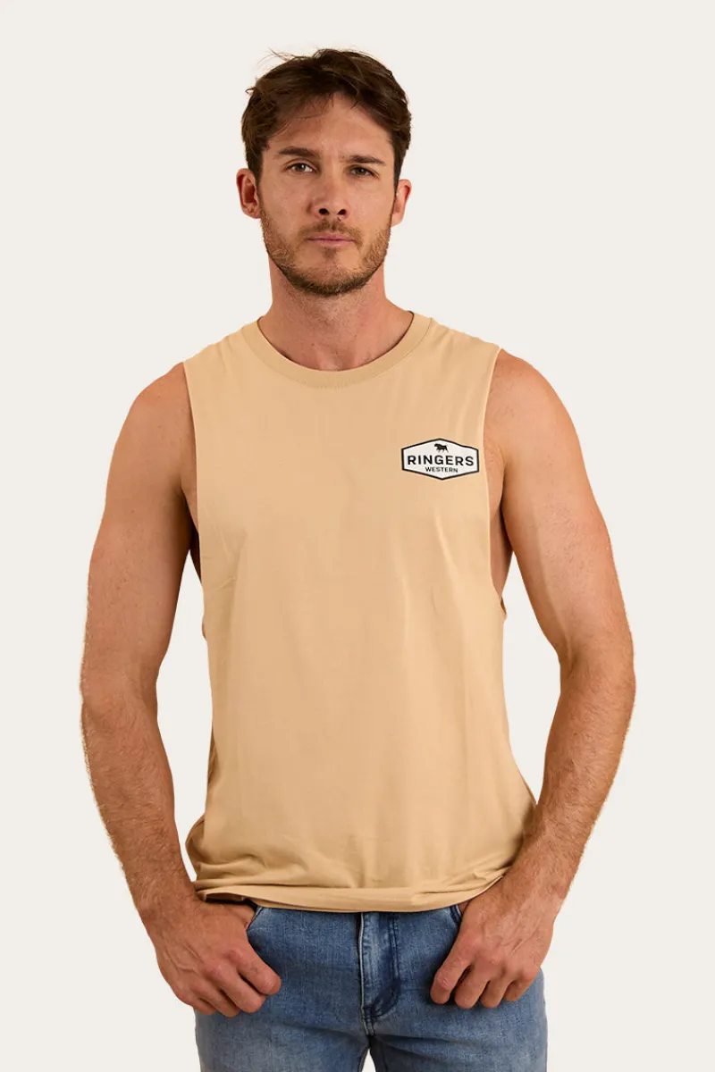 Hot Ringers Western Servo Mens Muscle Tank - Dark Sand