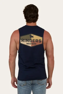 Clearance Ringers Western Servo Mens Muscle Tank - Navy