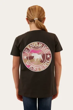 Clearance Ringers Western Signature Bull Kids Classic Fit T-Shirt - Charcoal/Pink Camo