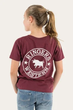 Clearance Ringers Western Signature Bull Kids Classic Fit T-Shirt - Burgundy/White