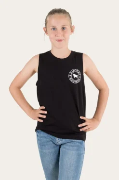 Online Ringers Western Signature Bull Kids Muscle Tank - Black with White Print