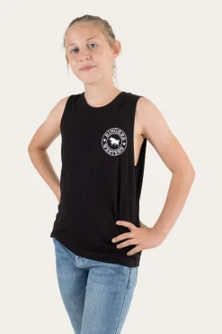 Online Ringers Western Signature Bull Kids Muscle Tank - Black with White Print