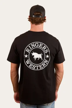 Hot Ringers Western Signature Bull Mens Loose Fit T-Shirt - Black/White