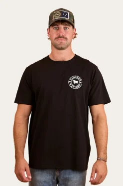 Hot Ringers Western Signature Bull Mens Loose Fit T-Shirt - Black/White