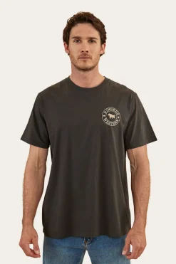 Online Ringers Western Signature Bull Mens Loose Fit T-Shirt - Charcoal/Dark Sand