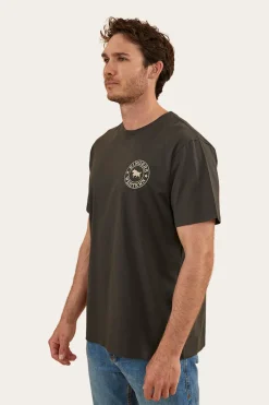 Online Ringers Western Signature Bull Mens Loose Fit T-Shirt - Charcoal/Dark Sand