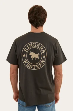Online Ringers Western Signature Bull Mens Loose Fit T-Shirt - Charcoal/Dark Sand