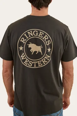 Online Ringers Western Signature Bull Mens Loose Fit T-Shirt - Charcoal/Dark Sand