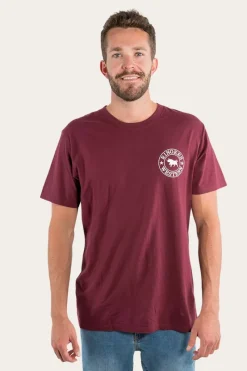 Discount Ringers Western Signature Bull Mens Loose Fit T-Shirt - Burgundy/White