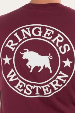 Discount Ringers Western Signature Bull Mens Loose Fit T-Shirt - Burgundy/White