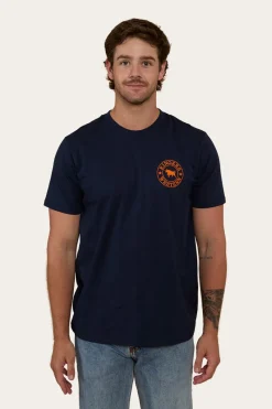 Outlet Ringers Western Signature Bull Mens Loose Fit T-Shirt - Navy/Orange