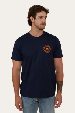 Outlet Ringers Western Signature Bull Mens Loose Fit T-Shirt - Navy/Orange
