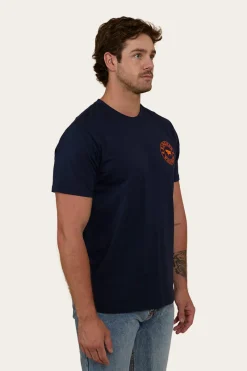 Outlet Ringers Western Signature Bull Mens Loose Fit T-Shirt - Navy/Orange