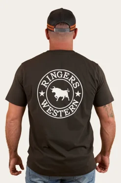 New Ringers Western Signature Bull Mens Loose Fit T-Shirt - Charcoal / White