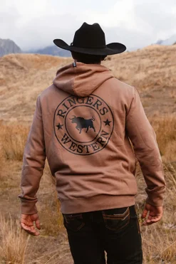 Online Ringers Western Signature Bull Mens Pullover Hoodie - Almond / Black