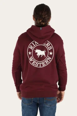 Online Ringers Western Signature Bull Mens Pullover Hoodie - Cabernet/White