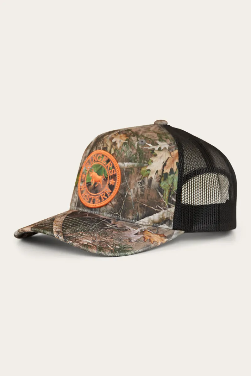 Hot Ringers Western Signature Bull Trucker Cap - Leaf Camo/Orange
