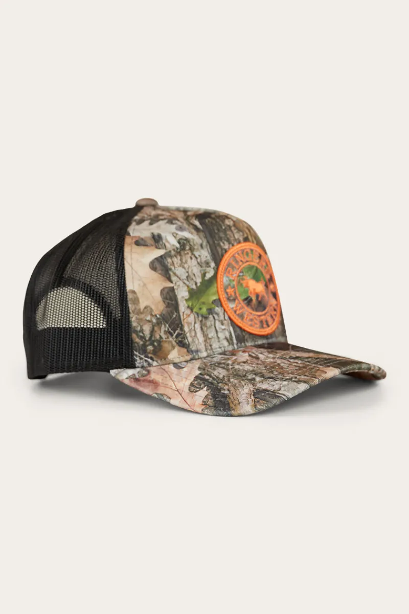 Hot Ringers Western Signature Bull Trucker Cap - Leaf Camo/Orange