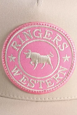 Hot Ringers Western Signature Bull Trucker Cap - Bone/Pink