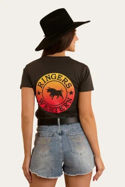 Hot Ringers Western Signature Bull Womens Classic Fit T-Shirt - Charcoal Fade