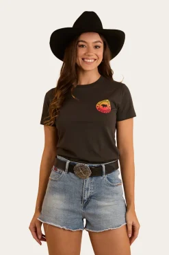 Hot Ringers Western Signature Bull Womens Classic Fit T-Shirt - Charcoal Fade