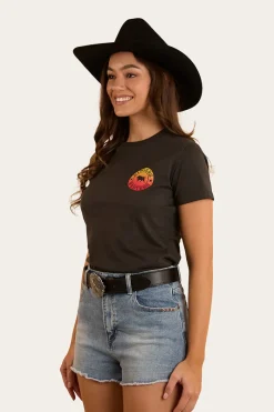 Hot Ringers Western Signature Bull Womens Classic Fit T-Shirt - Charcoal Fade