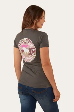Online Ringers Western Signature Bull Womens Classic Fit T-Shirt - Vintage Black/Pink Camo