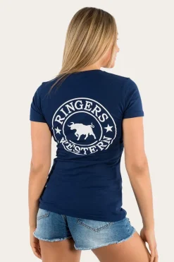 Online Ringers Western Signature Bull Womens Classic Fit T-Shirt - Navy/White
