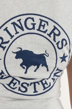 Best Ringers Western Signature Bull Womens Classic Fit T-Shirt - Grey Marle/Navy