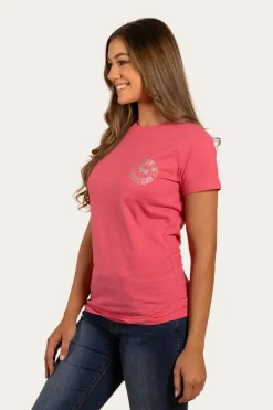 Discount Ringers Western Signature Bull Womens Classic Fit T-Shirt - Melon/Silver