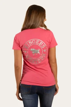 Discount Ringers Western Signature Bull Womens Classic Fit T-Shirt - Melon/Silver