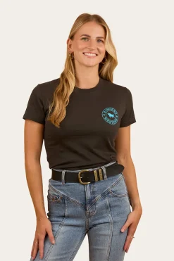 Ringers Western Signature Bull Womens Classic Fit T-Shirt - Charcoal / Aqua