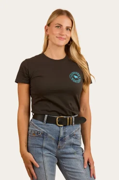 Ringers Western Signature Bull Womens Classic Fit T-Shirt - Charcoal / Aqua