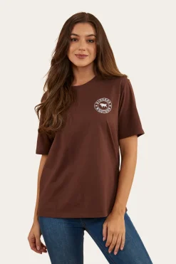 Discount Ringers Western Signature Bull Womens Loose Fit T-Shirt - Chocolate/White