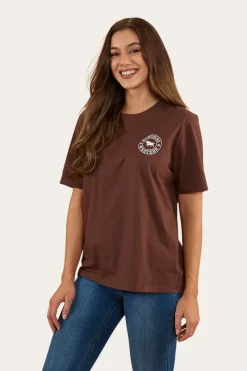 Discount Ringers Western Signature Bull Womens Loose Fit T-Shirt - Chocolate/White