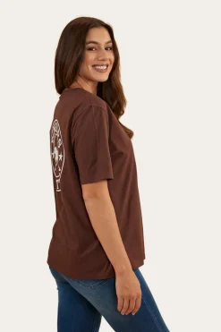 Discount Ringers Western Signature Bull Womens Loose Fit T-Shirt - Chocolate/White