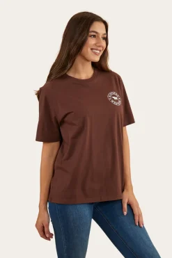Discount Ringers Western Signature Bull Womens Loose Fit T-Shirt - Chocolate/White