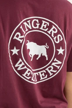 Sale Ringers Western Signature Bull Womens Loose Fit T-Shirt - Burgundy/White
