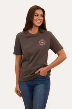 Outlet Ringers Western Signature Bull Womens Loose Fit T-Shirt - Vintage Black/Strawberry