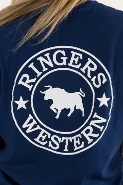 Sale Ringers Western Signature Bull Womens Loose Fit T-Shirt - Navy/White