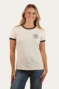 Discount Ringers Western Signature Bull Womens Ringers T-Shirt - Off White / Black