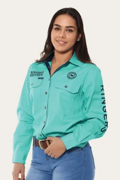 Hot Ringers Western Signature Jillaroo Womens Full Button Work Shirt - Mint/Navy