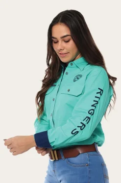 Hot Ringers Western Signature Jillaroo Womens Full Button Work Shirt - Mint/Navy