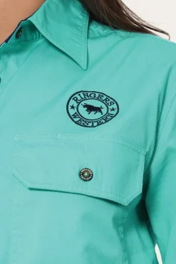Hot Ringers Western Signature Jillaroo Womens Full Button Work Shirt - Mint/Navy