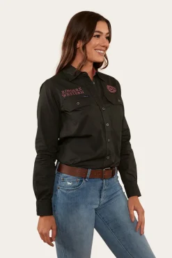 New Ringers Western Signature Jillaroo Womens Full Button Work Shirt - Charcoal/Dusty Rose