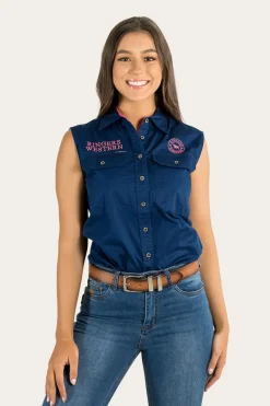 Sale Ringers Western Signature Jillaroo Womens Sleeveless Work Shirt - Navy/Melon