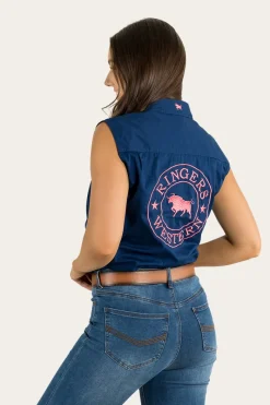 Sale Ringers Western Signature Jillaroo Womens Sleeveless Work Shirt - Navy/Melon