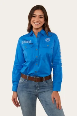 New Ringers Western Signature Jillaroo Womens Full Button Work Shirt - Blue/White
