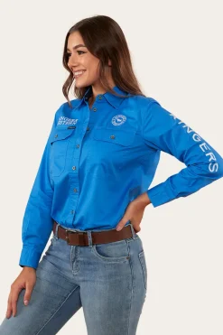 New Ringers Western Signature Jillaroo Womens Full Button Work Shirt - Blue/White